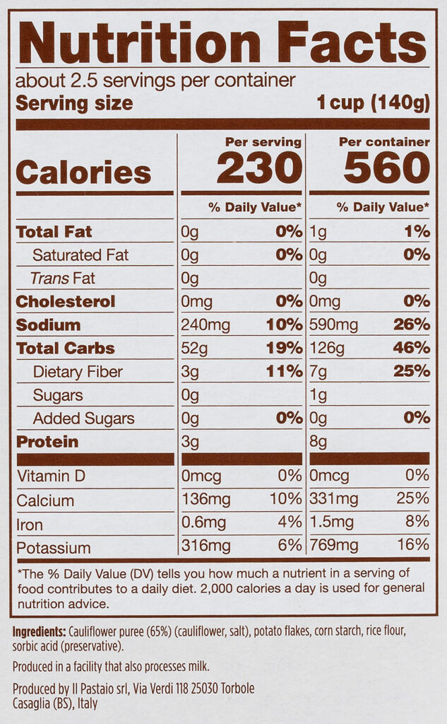 pataro-cauliflower-potato-gnocchi-nutrition-facts