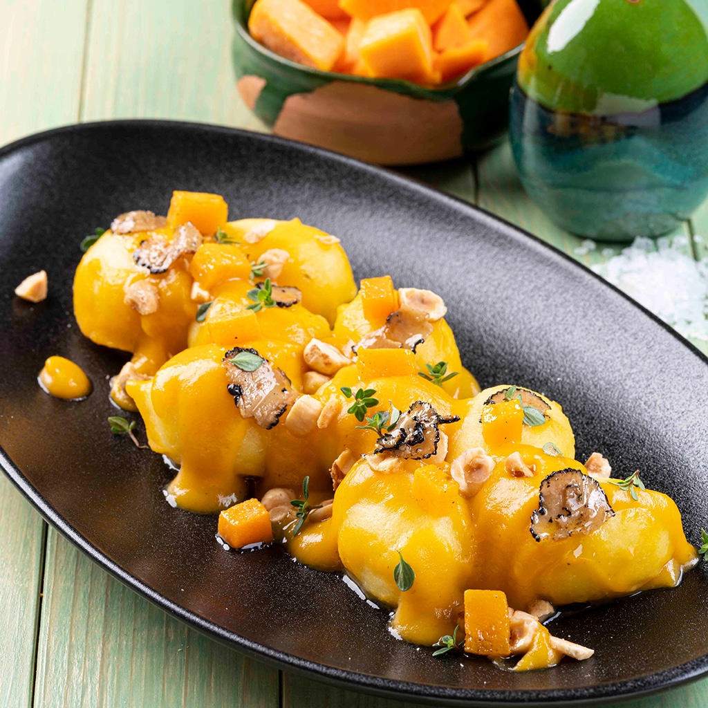 Italian Cheese Stuffed Gnocchi with Pumpkin Sauce and Truffle