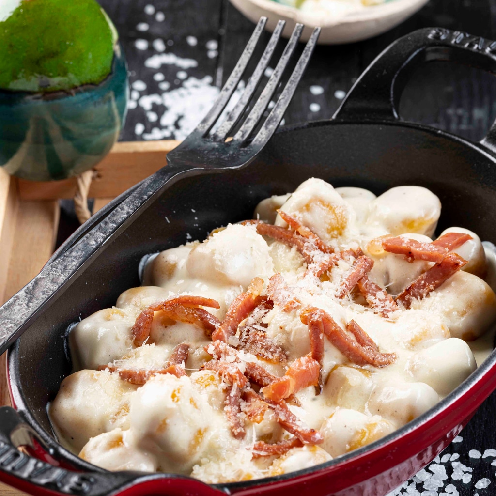 Gnocchi with Mascarpone Sauce and Crunchy Ham