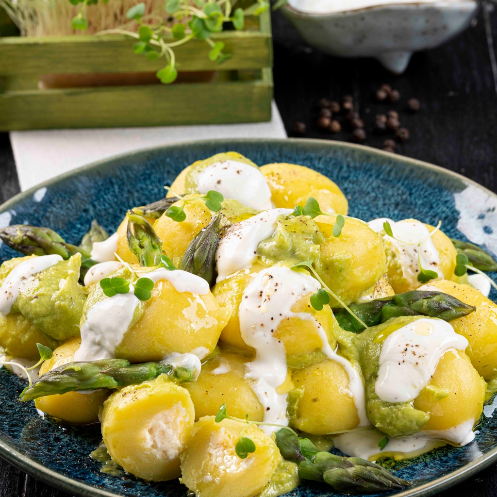 Truffle Stuffed Gnocchi with Asparagus and Robiola Sauce