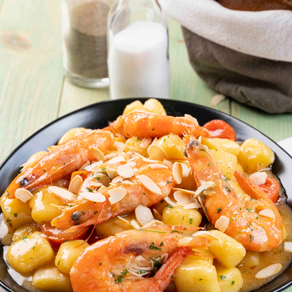 Gnocchi with Prawns, Cherry Tomatoes and Almonds