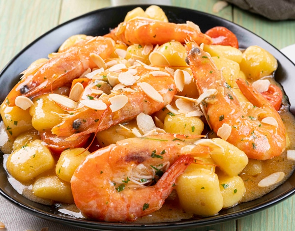 Gnocchi with Prawns, Cherry Tomatoes and Almonds