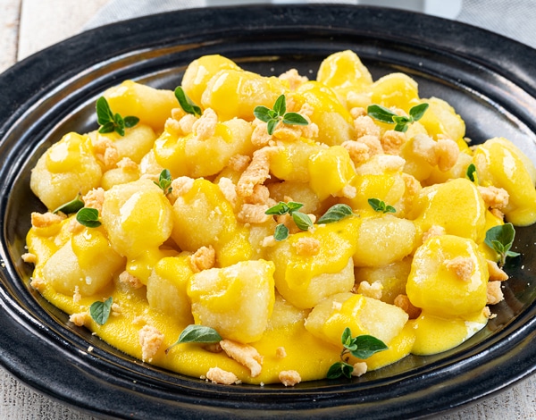 Gnocchi with Saffron Fondue and Parmesan Crumble